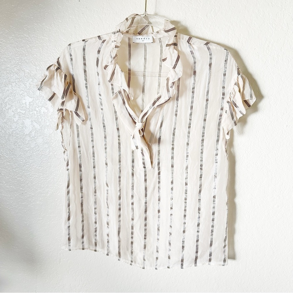SANDRO Striped Mock Neck Blouse size small - Picture 8 of 11